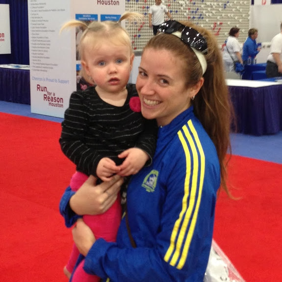 with a 20 month-old A at the Houston Marathon expo, Jan '13
