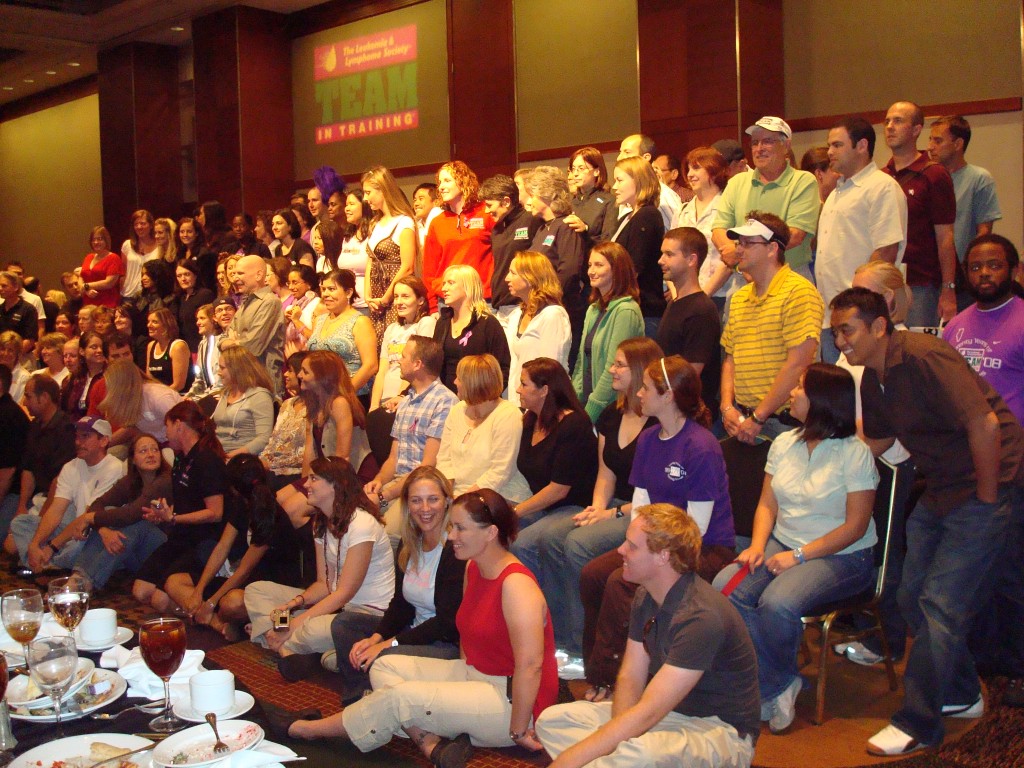 Just a handful of TNT Chicago '08 runners at the pasta dinner; can you spot Traci and me?