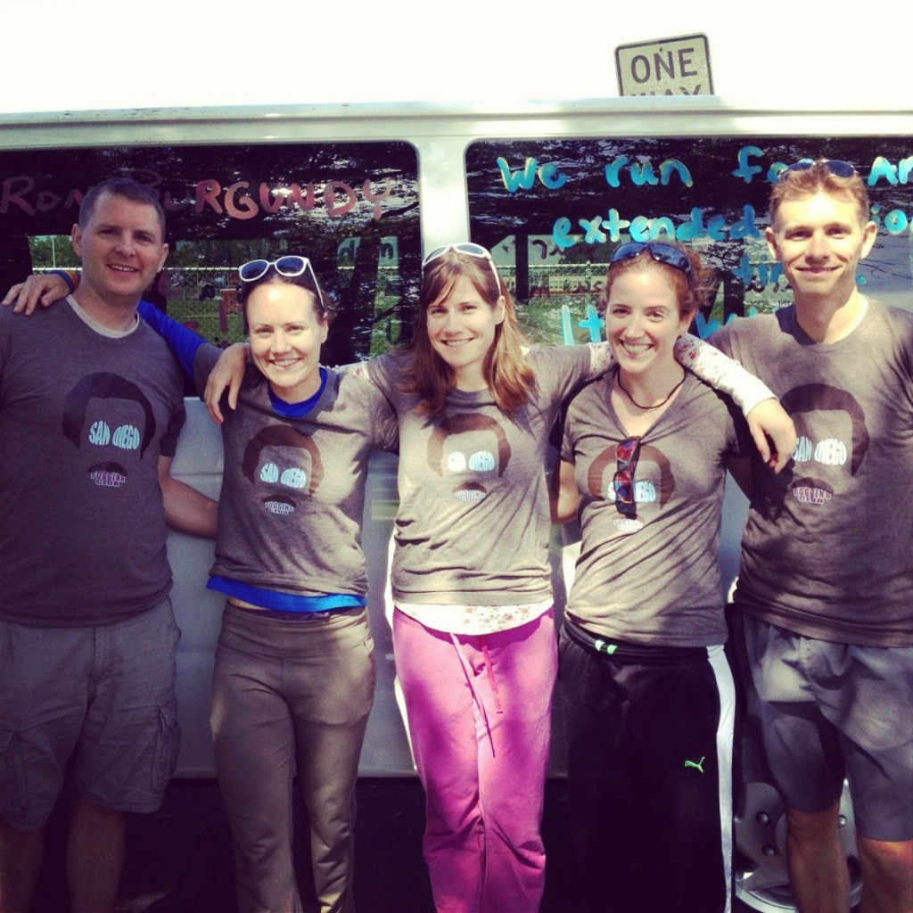 Van 1, waiting for our fourth legs at the N Chicago HS. L-R, Justin, Mere, AB, me, Casey. This is what about 90 minutes of sleep looks like.