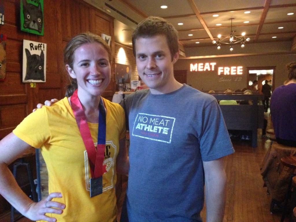 Told you, total fangirl. With Matt at the Chicago Diner in Logan Square, post-Chicago Marathon. (Matt's pic, taken from http://www.nomeatathlete.com/book-tour-recap/). :)