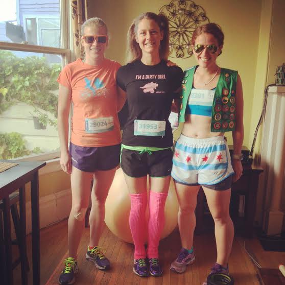 a Stone, a Fox, and a Mink running B2B, two in cycling get-ups, one as a Girl Scout.