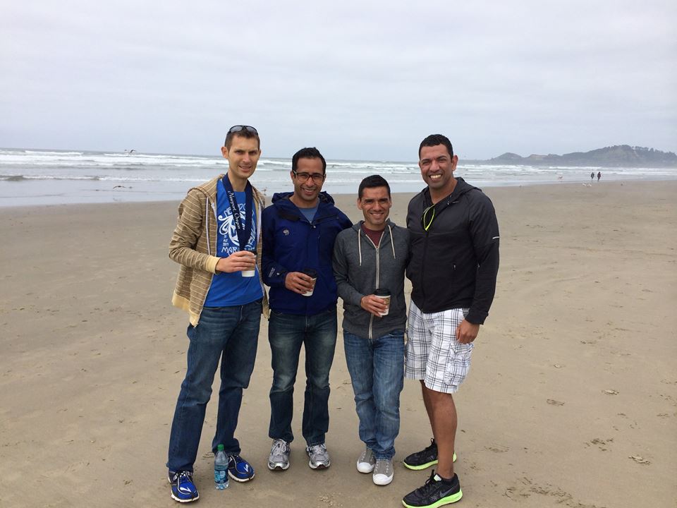 Housemates Austin, Richard, Daniel, and Flaco at the beach, pre-awards ceremony