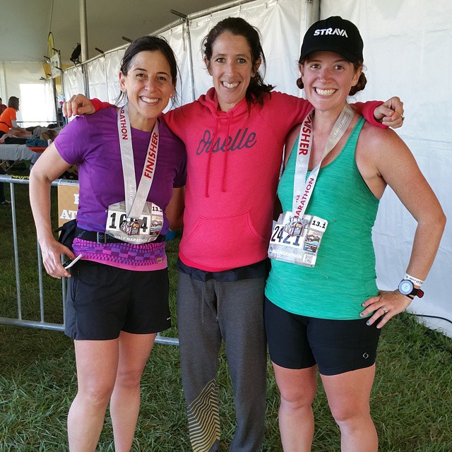 with Erica and also-pregnant pro runner Steph Bruce at the SLO Half in April at about 6 months (24 weeks) pregnant. I was blown away by how good I felt running 13.1 on a not-easy course this far along