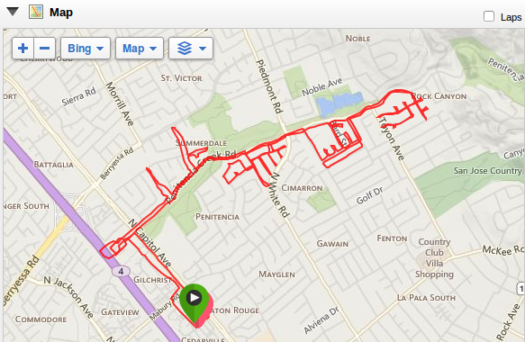 my map from my dozen run on Saturday -- I was always within about 2.5 miles of home! 