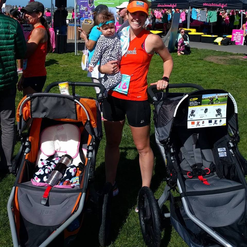 winning the baby mama 10k at she.is.beautiful with G (just shy of 8 mos.) and winning another running stroller - so fun